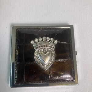 Brighton Croc Embossed Photo Frame Mirror Compact Brown Silver 3 in.